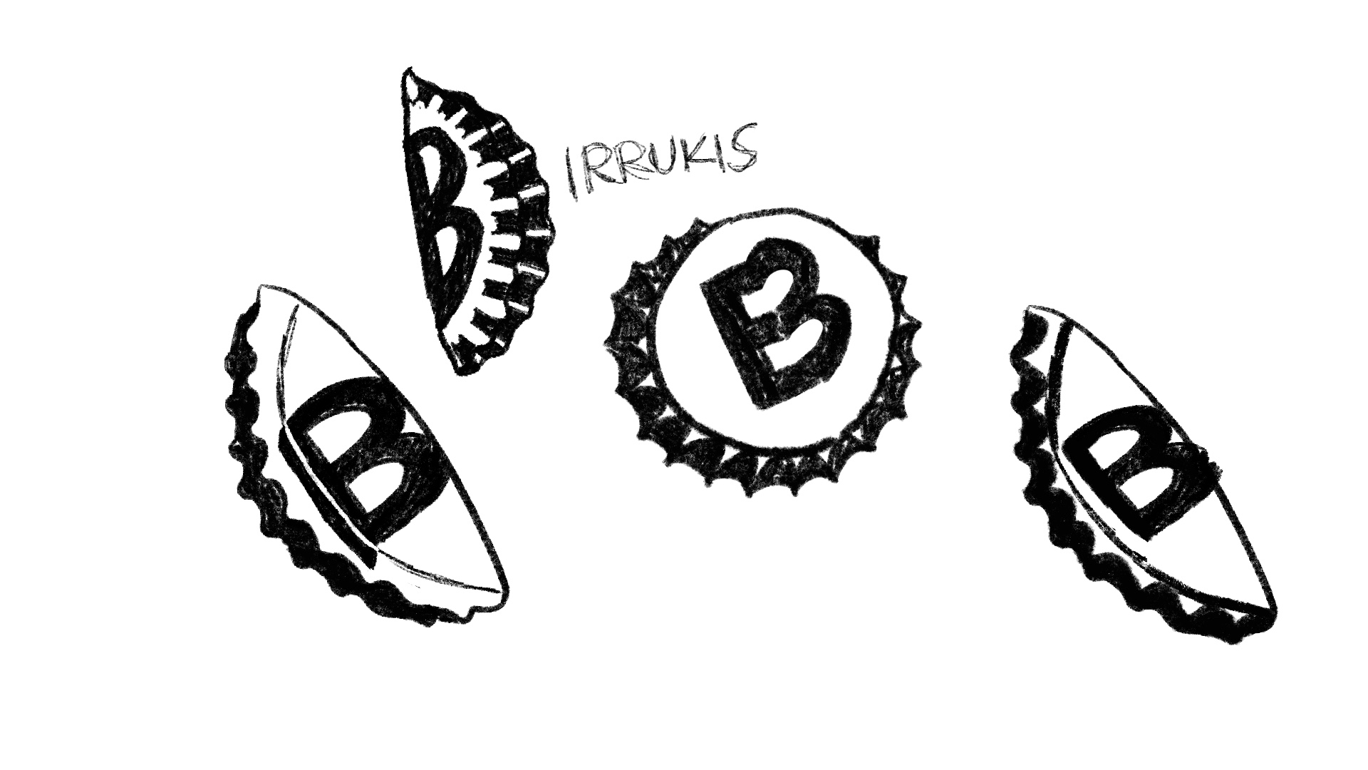 Logo sketches based on bottle caps.